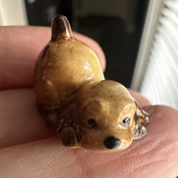 VTG Puppy Cocker Spaniel Dog Figurine 7/8" Miniature Cream Brown Glaze Porcelain - Picture 1 of 11